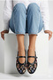 Mesh Embroidered and Embroidery-Detail Round Toe Luxury Women's Ballet Flats - 7