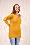 Women's Yellow V-Neck Hand Embroidered Tunic Sweater - 5