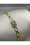 Square Stone Double Halo Framed Paperclip Chain Steel Bracelet - Golden Royal Double Halo Chain Bracelet - 5