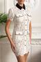 Black Collar Gold Buttoned Premium Mini Lace Dress with Piping Detail - 5