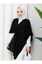 Women's Black Knitwear Poncho - 5