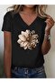 Mix Heart Printed Women's Sleeveless V-Neck Relaxed Fit T-Shirt
