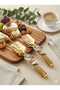 Stainless Steel Gold 2-Piece Luxury Presentation Tongs Set - Cake and Salad Serving with Butterfly & Ginkgo Figures - 2