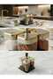 4-Piece Luxury Glass Spice Rack Set - Desktop Salt and Pepper Shakers with Gold Detailed Metal Lids and Stand - 3