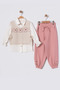3-Piece Girls' Set with Knitted Sweater - Pink - 4