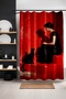 Bathroom Curtain, Woman with Cat on Red Ladder Patterned Shower Curtain, Bathtub Curtain 175X200Cm - 3