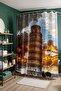Bathroom Curtain, Pisa Patterned Shower Curtain in Golden Hour Design, Bathtub Curtain 175X200Cm