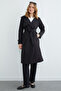 Belted Double-Breasted Collared Long Trench Coat - 5
