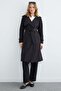 Belted Double-Breasted Collared Long Trench Coat - 2