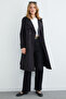 Belted Double-Breasted Collared Long Trench Coat - 3
