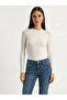 Women's White Long Sleeve Half Turtleneck Transparent Tulle Lace Bodysuit 1034 60283930 - 3