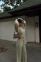 Khaki Zario Zippered Crop Top Wide Leg Pants Knitwear Set Ate-3735 - 4