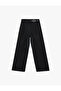 Long Straight Wide-Leg Fabric Trousers with Pocketed Half-Belt Detail - 3