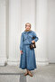 Women's Collared Balloon Sleeve Skirt Suit Light Blue