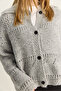 Women's Light Gray Pointelle Knit Buttoned Shawl Collar Cardigan 20251121 - 6