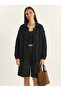 Women's Black Pointelle Knit Buttoned Shawl Collar Cardigan 20251121