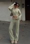 Khaki Zario Zippered Crop Top Wide Leg Pants Knitwear Set Ate-3735