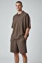 Men's Brown Patched Ottoman Shorts and Top Set