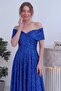 Women's Off-Shoulder Sequined Midi Length Evening Dress Cobalt Blue, Red, White, Black - 5