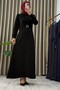 Şevval Abi̇ye Elbi̇se Glittery Evening Dress Fabric Black Women's Belted Hijab Dress
