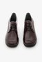 Burgundy Patent Leather Genuine Leather Lace-Up Square Toe Thick Heeled Women's Loafer Shoes - 5
