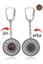 Ruby and Emerald Stone Drop Model Double-Sided Oxidized Silver Filigree Keychain 201025177