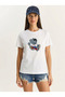 Women's White Teddy Embroidered Crew Neck Basic T-Shirt 7533 60283952 - 3