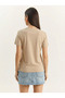 Women's Beige Rabbit Embroidered Crew Neck Basic T-Shirt 7532 60283953 - 4