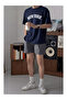 Unisex New York Printed Navy Blue Oversize T-Shirt - 2