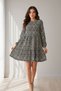 Women's Black Floral Patterned Long Sleeve Mini Loose Cut Dress – Casual and Special Occasion Women's Dress - 2