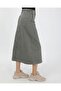Denim Skirt with Lace Detail - Khaki - 7