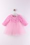 Rosalia pink 3d rose baby girl birthday party dress long sleeve monthly