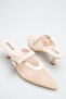 Women's Short Heeled Slippers with Pointed Toe, Buckle Detail, and Strap - Stylish and Comfortable for Everyday Wear