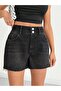 High Waist Black Denim Shorts Double Button Tassel Hem Jean Shorts - 5