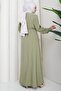Buckle Detailed Tie-Up Hijab Dress Green Hm2887 - 7