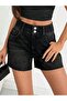 High Waist Black Denim Shorts Double Button Tassel Hem Jean Shorts - 3