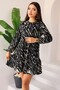 Women's Black Cream Zebra Patterned Long Sleeve Ruffled Relaxed Fit Mini Dress – Women's Dress - 3