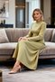 Women's Dress Maxi Skater Crew Neck Long Sleeve Woven Fabric Textured Unlined Plain Pattern - 3