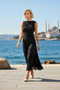 Women's Maxi Dress Crew Neck Sleeveless Shift Fit Floral Pattern Knitted Tulle Lined Ruffled Full