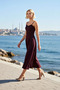 Women's Maxi Dress Heart Neckline Thin Straps Sleeveless Skater Pattern Ruffle Waist Opening Woven