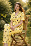 Women's Milan Yellow Heart Buttoned Short Sleeve Pajama Set