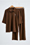 Stone Brooch Detailed Wrinkled Oversized Suit Set