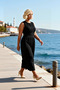 Women's Plus Size Maxi Dress, Crew Neck, Sleeveless, Knitted Fabric, A-Line, Ruffle Detail, Straight Fit
