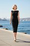 Women's Midi Dress Boat Neck Sleeveless Body-Hugging Woven Fabric Lined Back Detail Plain Pattern
