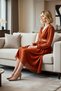 Women's Maxi Dress V-Neck Long Sleeve Shawl Pattern Cut Out Detailed A-Line Fit Chiffon Woven Lined - 3
