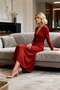 Women's Midi Dress V-Neck Long Sleeve Standard Knitted Fabric A-Line Plain Pattern Accessory Detailed Padded - 3
