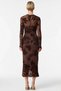 Women Midi Dress Bodycon Crew Neck Long Standard Sleeve Flock Printed Tulle Lined Floral - 6