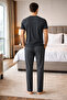Ji̇ber Modal Cotton Bone-Thin Collar Short Sleeve Men's Pajama Set 15326 - 2