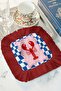 Lobster Themed Fringed Bohemian Presentation Napkin - Nautical Style Red and Blue Coaster Tissue - 3