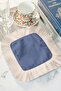 Elegant Luxury Fringed Coffee Side Presentation Cocktail Napkin - Cool Bohemian Blue Cream Coaster Tissue - 6